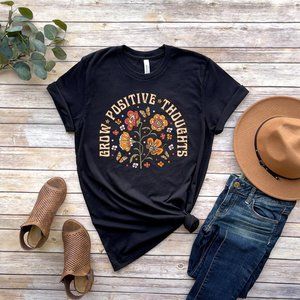 Grow Positive Thoughts Tee Floral T-shirt Bohemian Style Shirt Butterfly Shirt